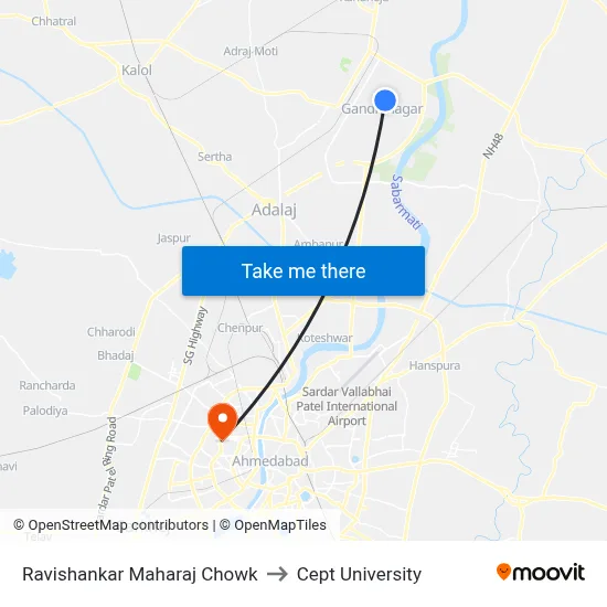 Ravishankar Maharaj Chowk to Cept University map