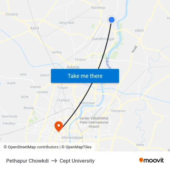 Pethapur Chowkdi to Cept University map