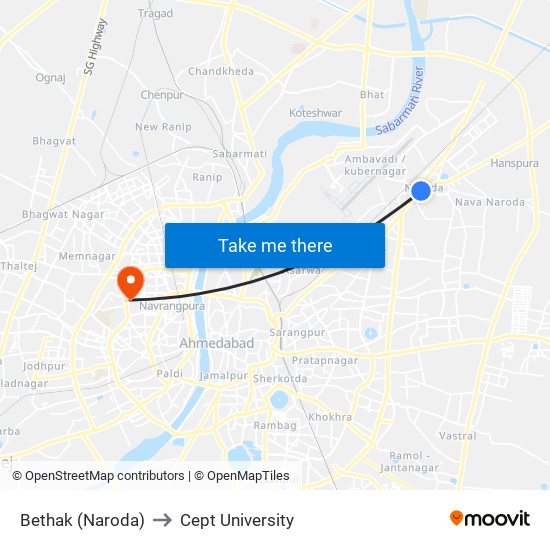 Bethak (Naroda) to Cept University map