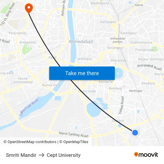 Smriti Mandir to Cept University map
