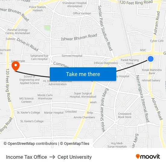 Income Tax Office to Cept University map