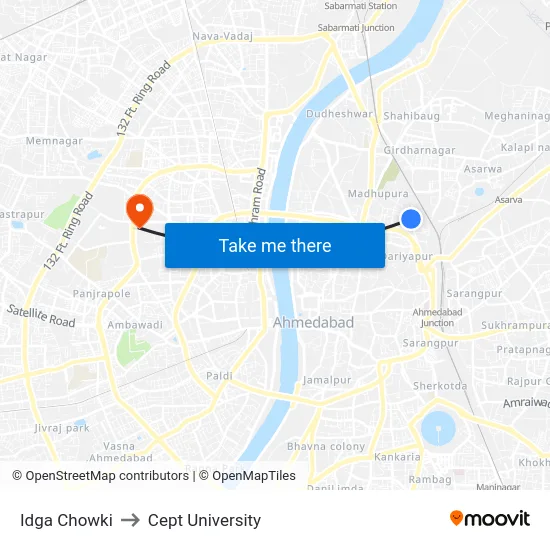 Idga Chowki to Cept University map