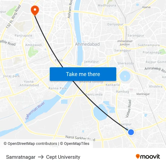 Samratnagar to Cept University map