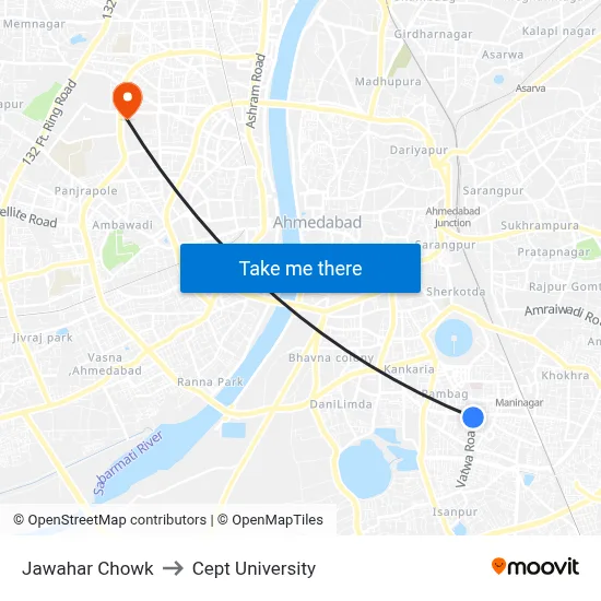Jawahar Chowk to Cept University map