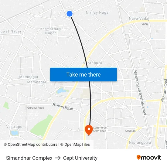 Simandhar Complex to Cept University map
