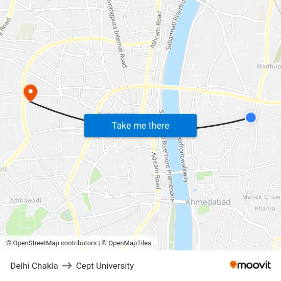 Delhi Chakla to Cept University map
