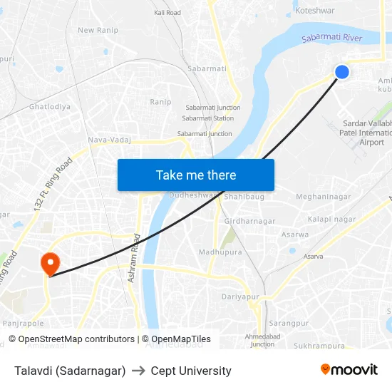 Talavdi (Sadarnagar) to Cept University map