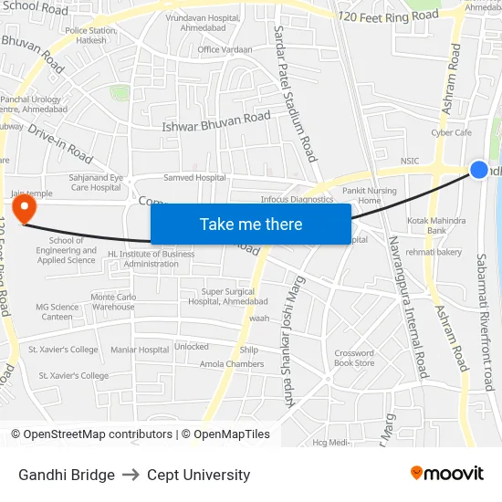Gandhi Bridge to Cept University map