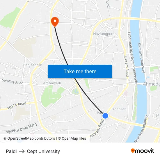 Paldi to Cept University map