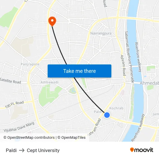 Paldi to Cept University map