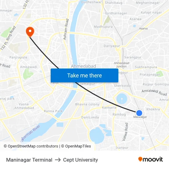 माणिनगर टर्मिनल to सेप्ट विश्वविद्यालय map