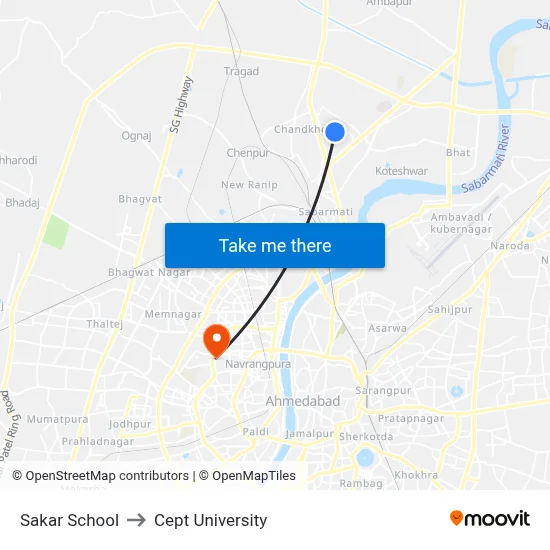 Sakar School to Cept University map