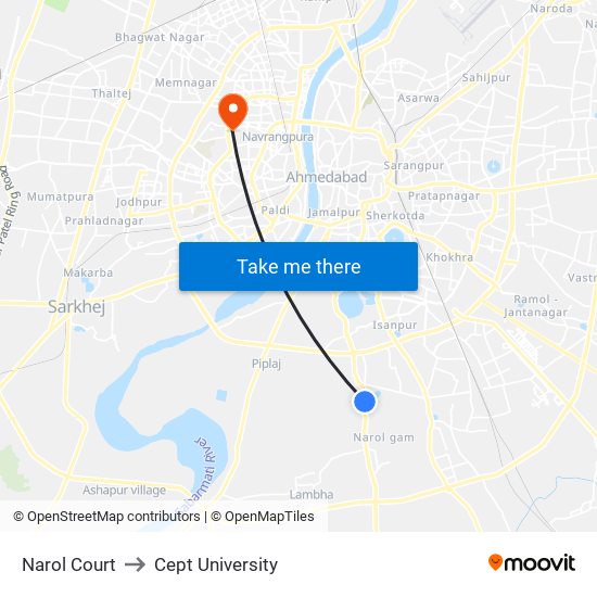 Narol Court to Cept University map