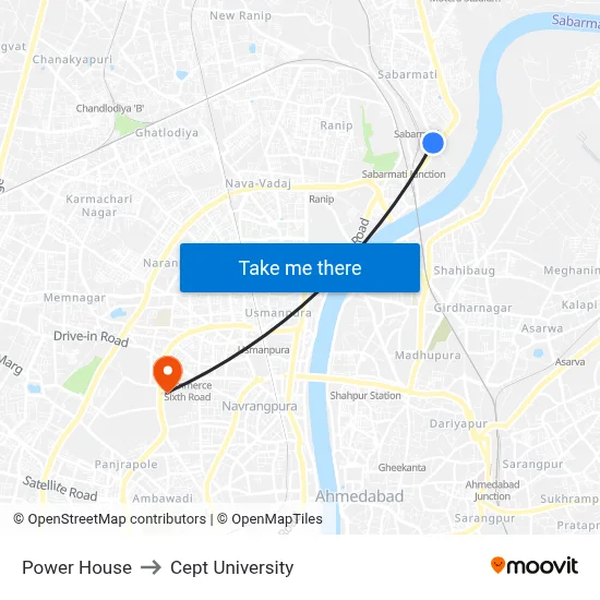 Power House to Cept University map