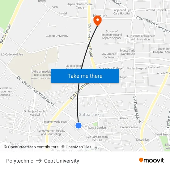Polytechnic to Cept University map