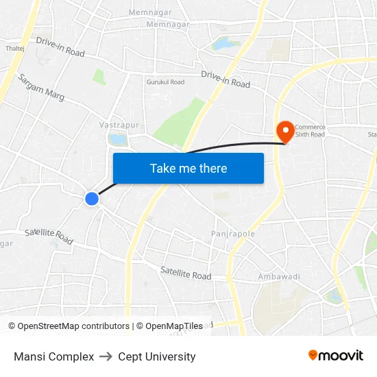 Mansi Complex to Cept University map
