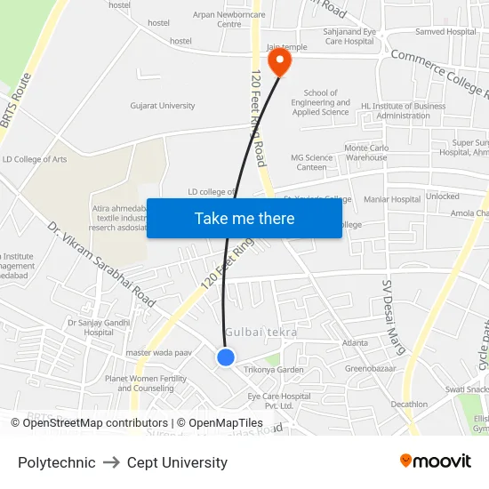 Polytechnic to Cept University map