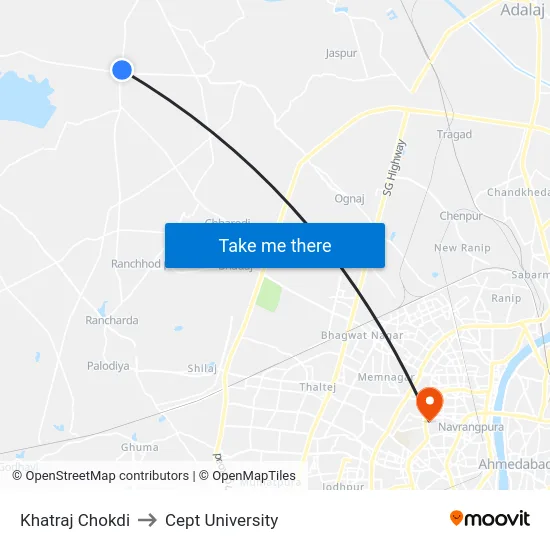 Khatraj Chokdi to Cept University map