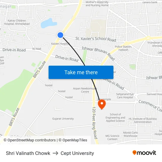 Shri Valinath Chowk to Cept University map