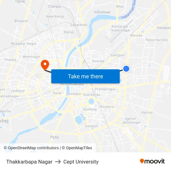 Thakkarbapa Nagar to Cept University map