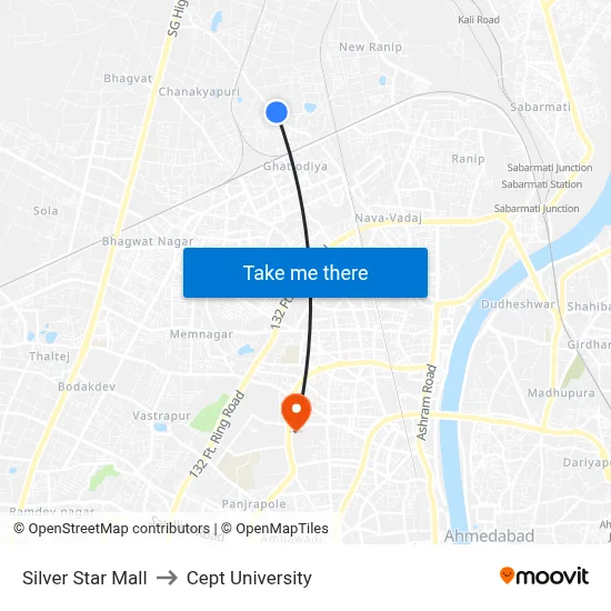 Silver Star Mall to Cept University map