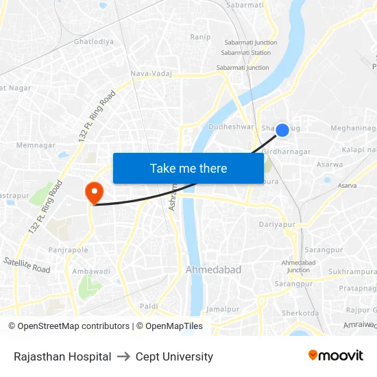 Rajasthan Hospital to Cept University map