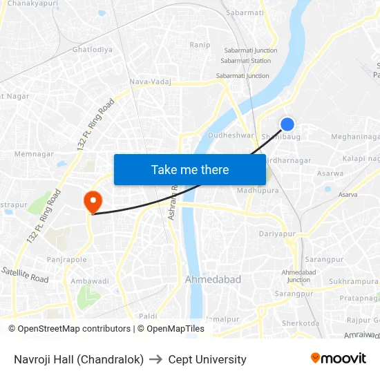 Navroji Hall (Chandralok) to Cept University map