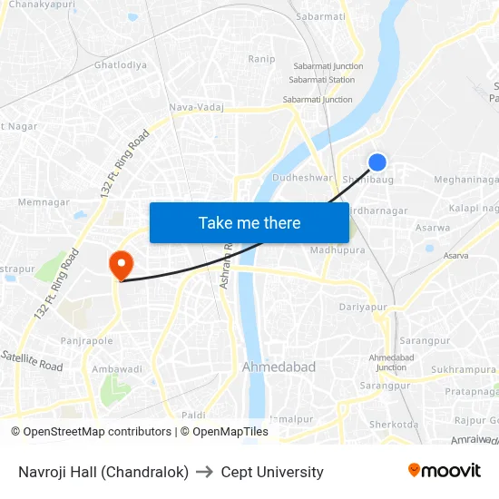 Navroji Hall (Chandralok) to Cept University map