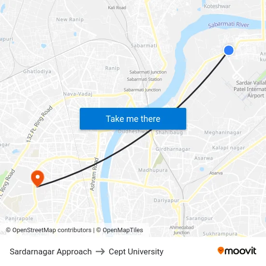 Sardarnagar Approach to Cept University map