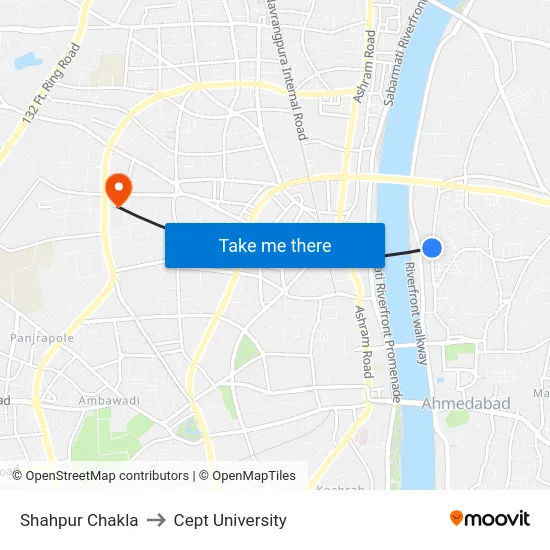Shahpur Chakla to Cept University map