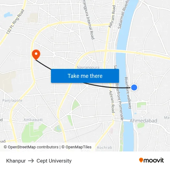 Khanpur to Cept University map
