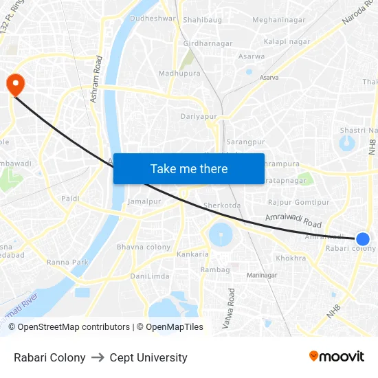 Rabari Colony to Cept University map
