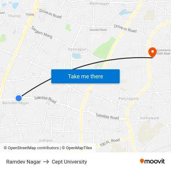 Ramdev Nagar to Cept University map