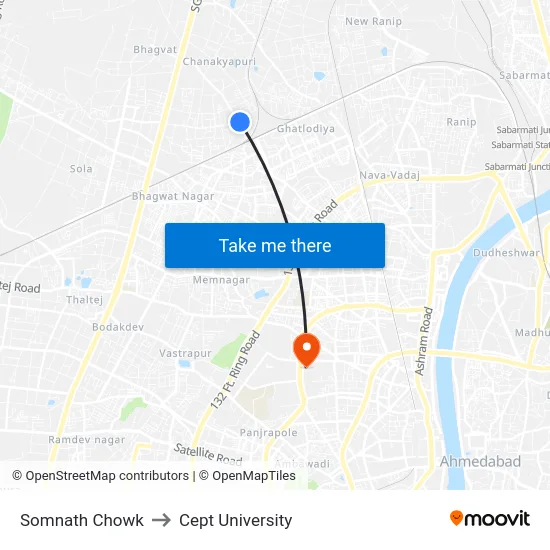 Somnath Chowk to Cept University map