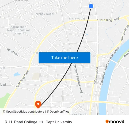 R. H. Patel College to Cept University map