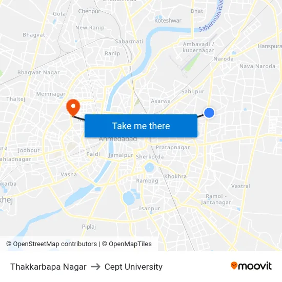 Thakkarbapa Nagar to Cept University map