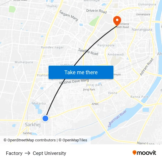 Factory to Cept University map