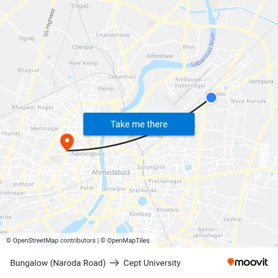 Bungalow (Naroda Road) to Cept University map
