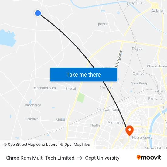 Shree Ram Multi Tech Limited to Cept University map