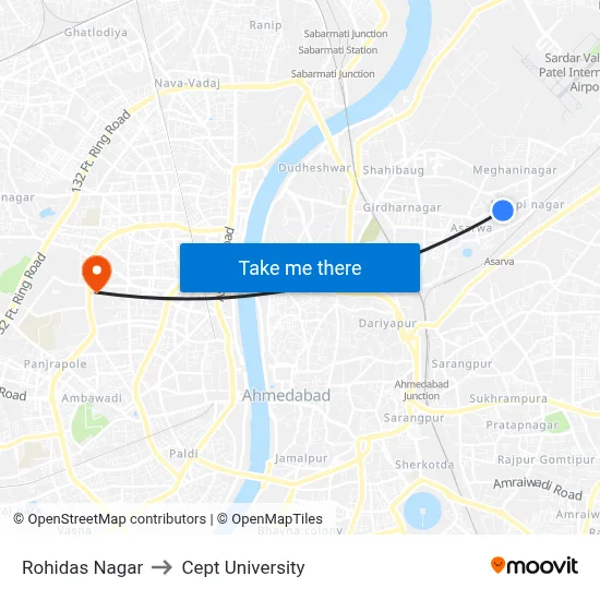 Rohidas Nagar to Cept University map