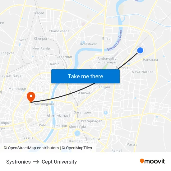 Systronics to Cept University map