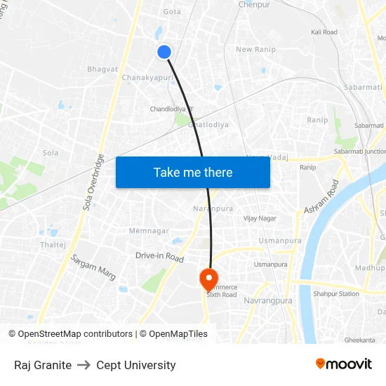 Raj Granite to Cept University map