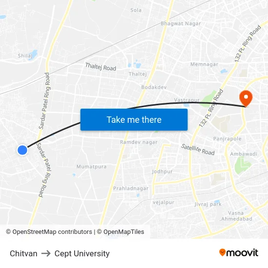 Chitvan to Cept University map