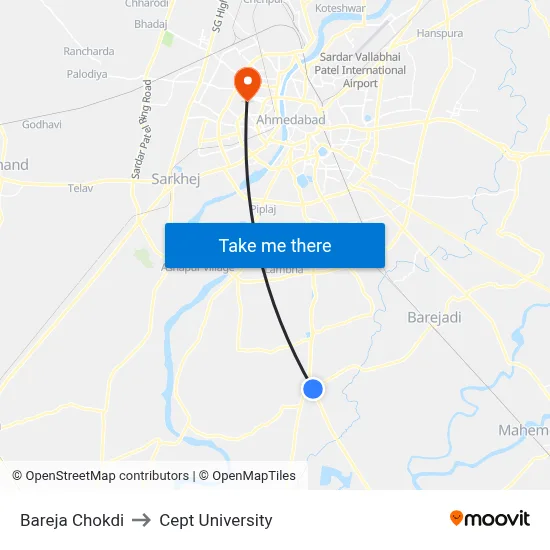 Bareja Chokdi to Cept University map