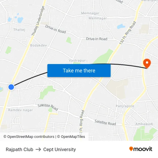 Rajpath Club to Cept University map