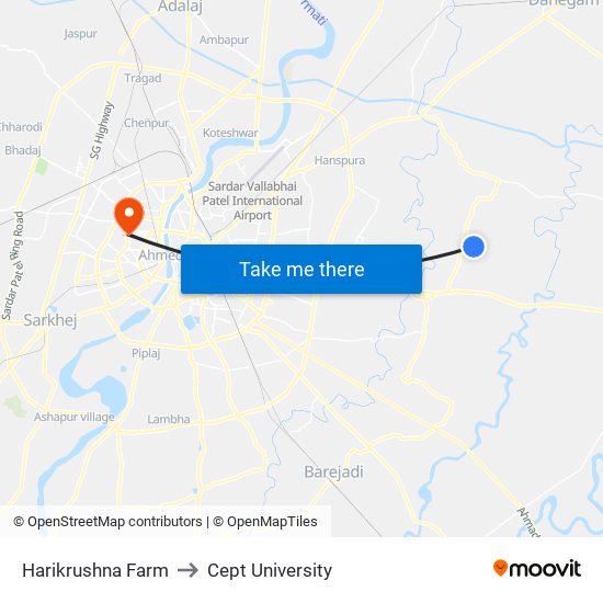 Harikrushna Farm to Cept University map