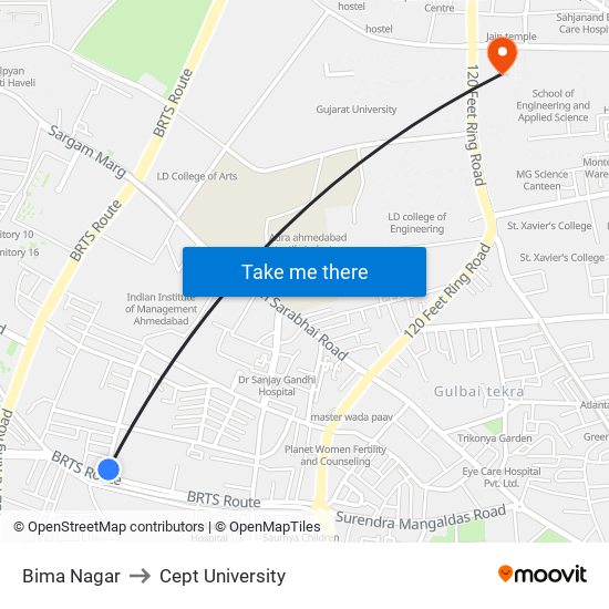 Bima Nagar to Cept University map