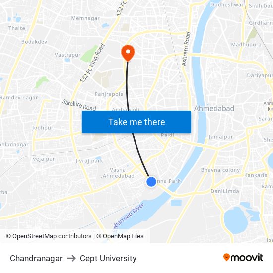 Chandranagar to Cept University map