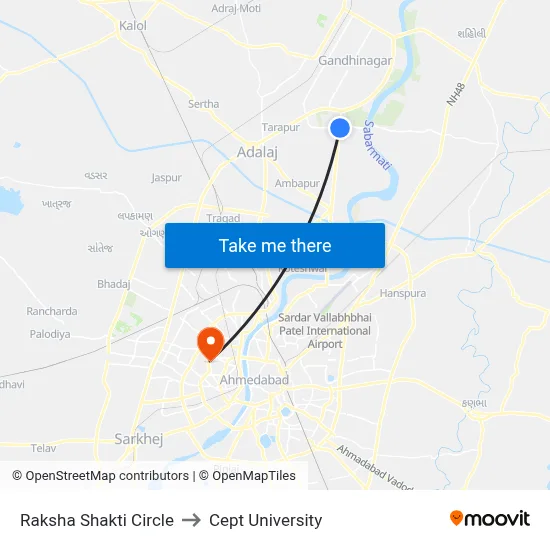 Raksha Shakti Circle to Cept University map