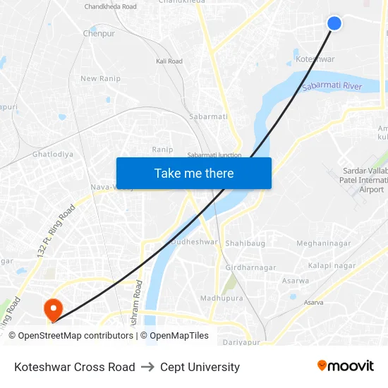 Koteshwar Cross Road to Cept University map